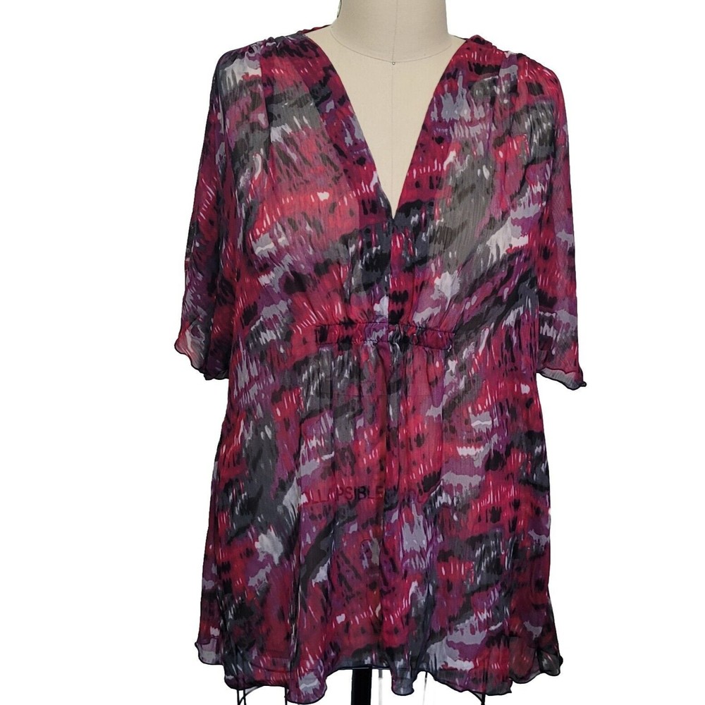 Ashley Stewart Blouse Womens 26 Multicolor LongLine Boho Peasant Flowy S…